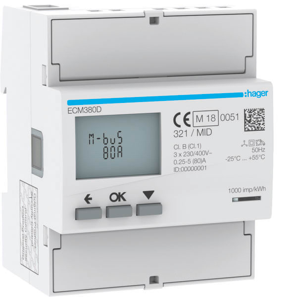 HAGER HAGECM380D CONTATORE 3F DIR 80A MBUS MID 4M