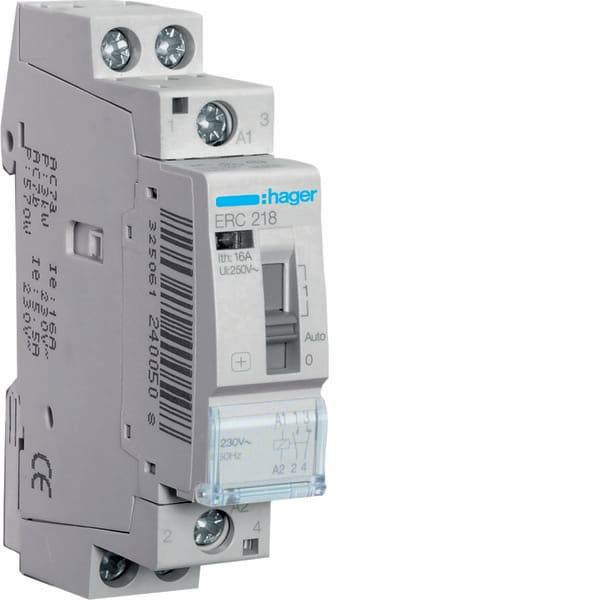 HAGER HAGERC218 REL COM MAN STD+ 1NA+1NC 230VAC 16A 1M