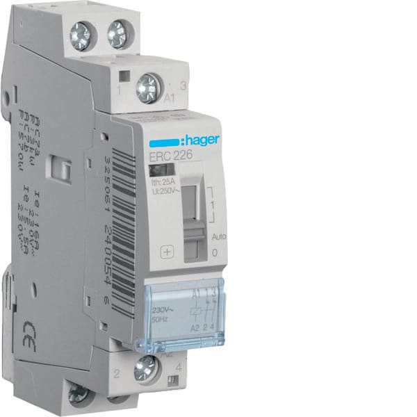 HAGER HAGERC226 CONTATTORE COM MAN STD+ 2NC 230VAC 25A 1