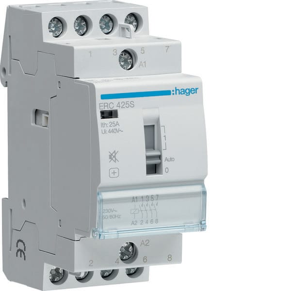 HAGER HAGERC425S CONTATTORE COM MAN SIL 4NA 230VAC 25A 2M