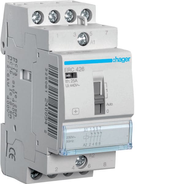 HAGER HAGERC426 CONTATTORE COM MAN STD+ 4NC 230VAC 25A 2