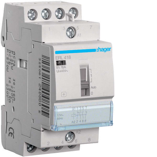 HAGER - HAGERL418 Installationsrelais 16A 2S+2O 12V