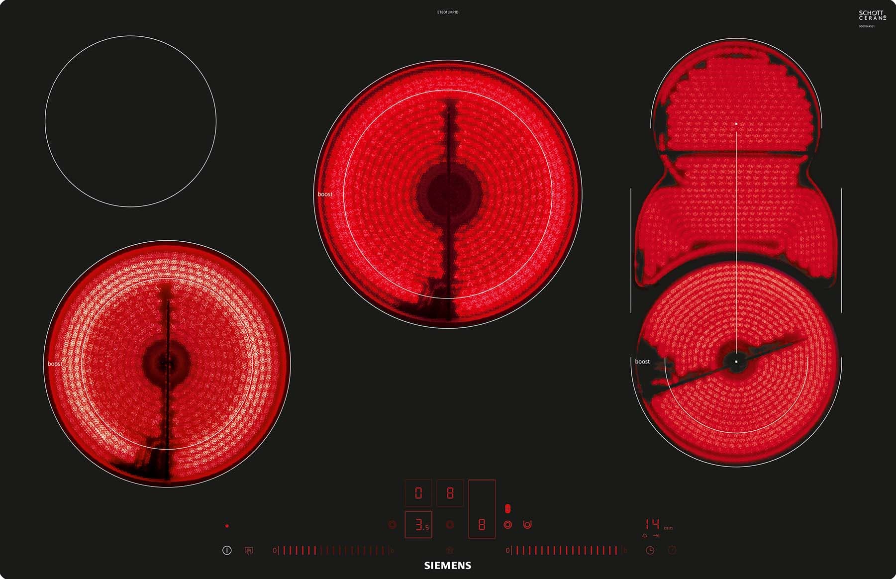 Siemens Hausgerate - SIZET801LMP1D Glaskeramik Kochstelle 80cm 3xZwKr. 1xCo