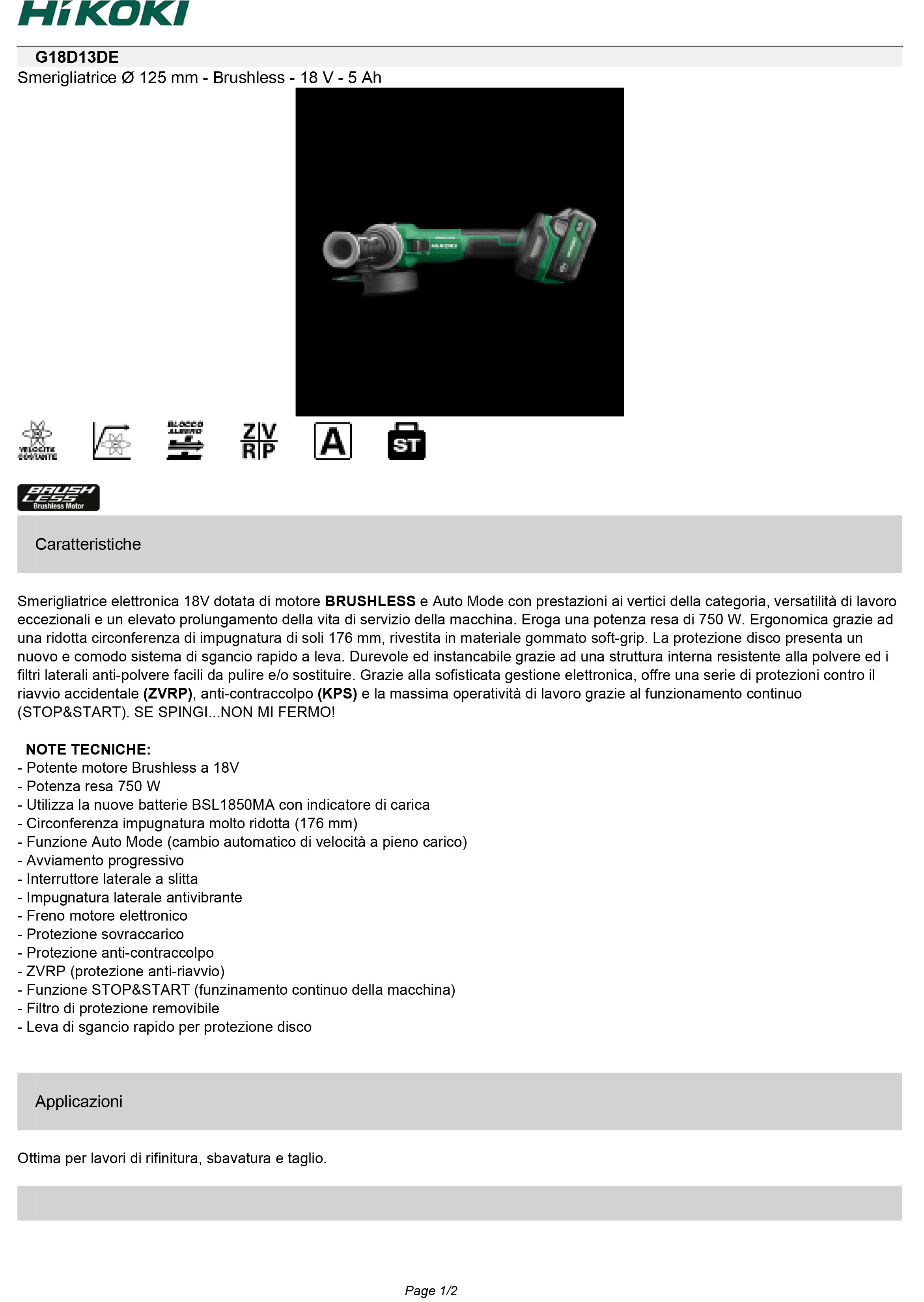 HIKOKI POWER TOOLS - HIAG1813DEWQZ SMER. ANGOLARE 18V, 125MM, 2X5.0AH