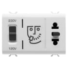 GEWISS - GEWGW10331 PRESA PER RASOIO STANDARD EUROAMERICANO CON TRASFORMATORE DI ISOLAMENTO - 230V ac - 50/60 Hz - 3 MODULI - BIANCO LUCIDO - CHORUSMART