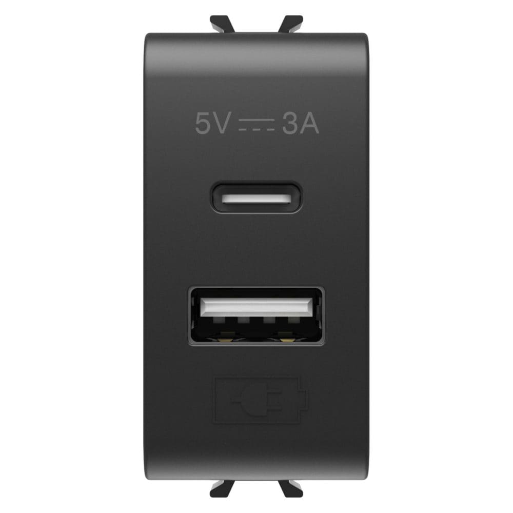 GEWISS - GEWGW12449 ALIMENTATORE USB - TIPO A+C - 3A - NERO SATINATO - 1 MODULO - CHORUSMART