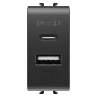 GEWISS - GEWGW12449 ALIMENTATORE USB - TIPO A+C - 3A - NERO SATINATO - 1 MODULO - CHORUSMART