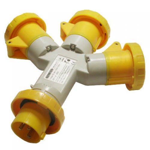 GEWISS - GEWGW64023 MOLTIPLICATORE MOBILE 3 USCITE IP67-SPINA 16A-3 PRESE 3P+T 110V 50/60HZ-GIALLO-4H
