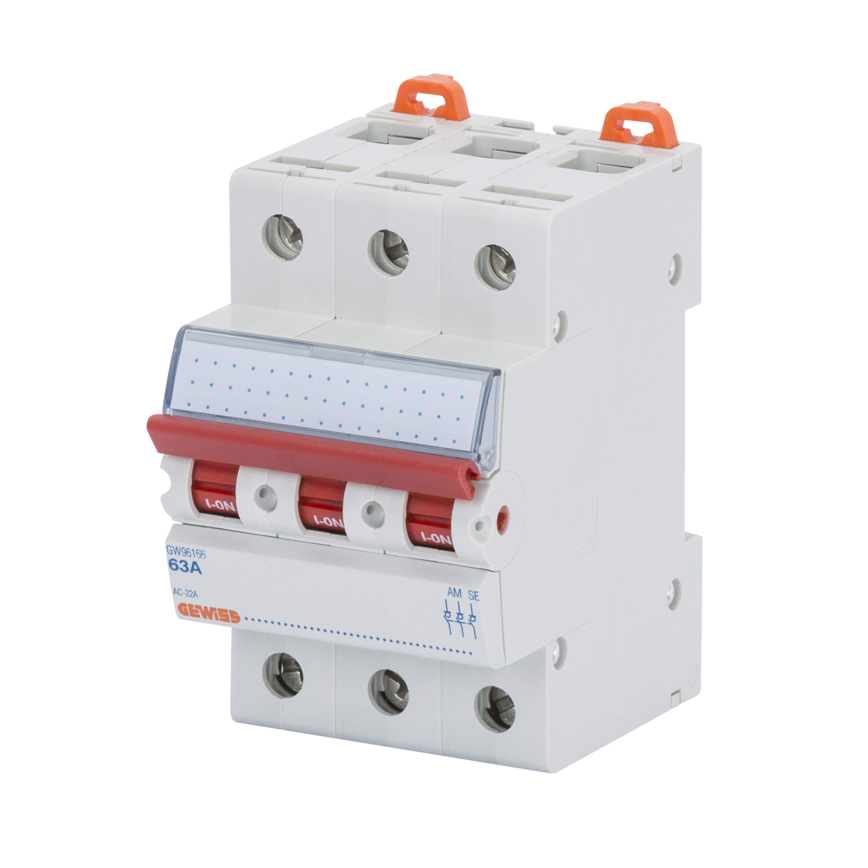 GEWISS - GEWGW96126 INTERRUTTORE DI MANOVRA-SEZIONATORE - 3P 63A 415V - 3 MODULI