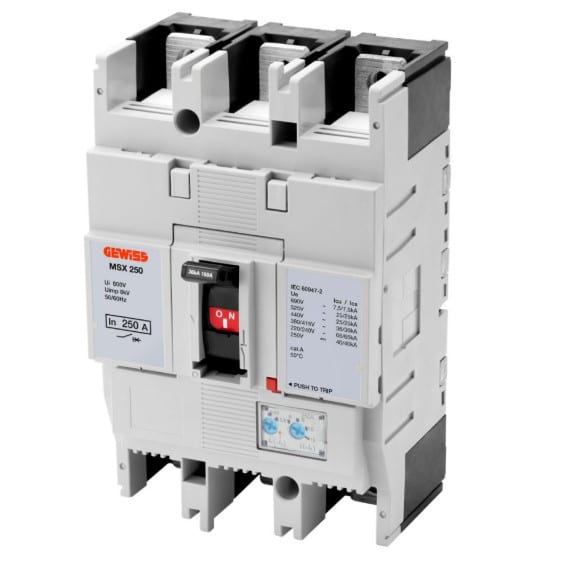 GEWISS - GEWGWD9128 MSX 250 - INTERRUTTORE MAGNETOTERMICO SCATOLATO - TERMICA REGOLABILE - MAGNETICA REGOLABILE - 36KA 3P 250A 690V