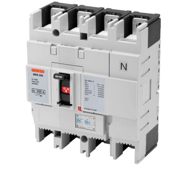 GEWISS - GEWGWD9148 MSX 250 - INTERRUTTORE MAGNETOTERMICO SCATOLATO - TERMICA REGOLABILE - MAGNETICA REGOLABILE - 36KA 3P+N 250A 690V