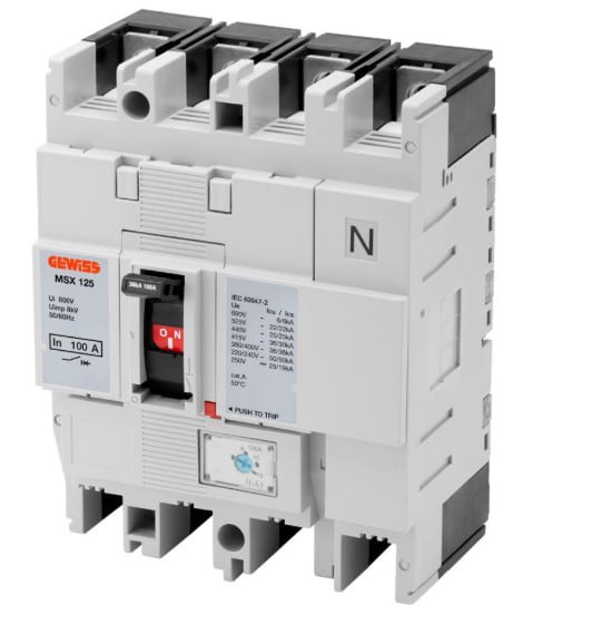 GEWISS - GEWGWD9212 MSX 125 - INTERRUTTORE MAGNETOTERMICO SCATOLATO - MAGNETICA REGOLABILE PER PROTEZIONE MOTORI - 36KA 4P 32A 690V