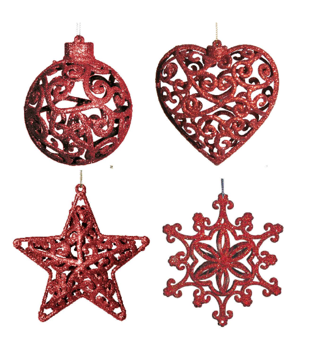 GIOCOPLAST NATALE SP GCP33020452 ADDOBBI GLITTER ROSSO 3D CM.10-12, ASS