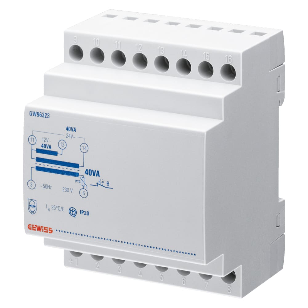 GEWISS - GEWGW96324 TRASFORMATORE DI SICUREZZA - 63VA 230V/12+12=24V - 6 MODULI