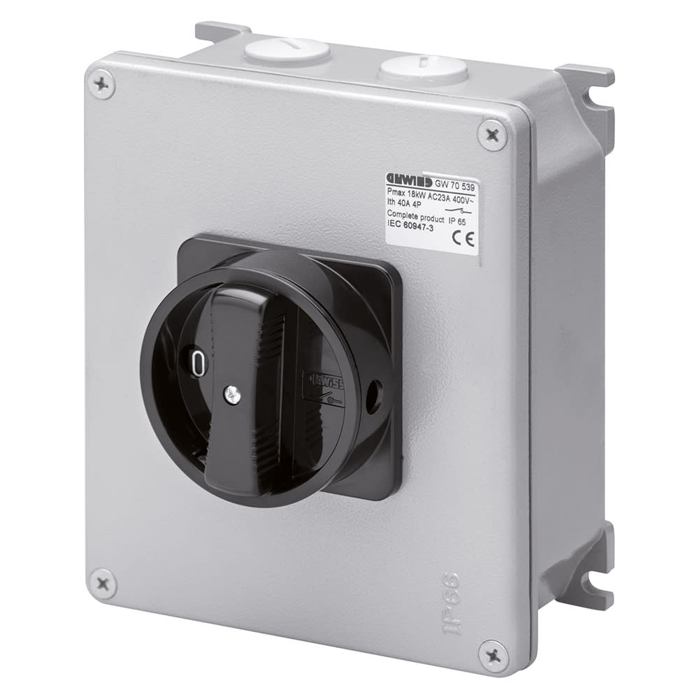 GEWISS - GEWGW70459 INTERRUTTORE SEZIONATORE ROTATIVO - DA PARETE - COMANDO - ATEX - CASSETTA IN ALLUMINIO - MANOPOLA NERA - 3P 100A - IP65