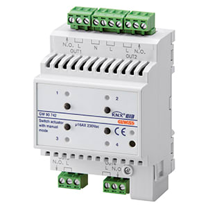GEWISS - GEWGW90742 ATTUATORE ON/OFF - 4 CANALI - 16AX - COMANDO MANUALE - KNX - IP20 - 4 MODULI DIN