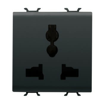 GEWISS - GEWGW12310 PRESA MULTISTANDARD 2P+T - 13 A/250 V ac - 15 A/127 V ac - 2 MODULI - NERO SATINATO - CHORUSMART