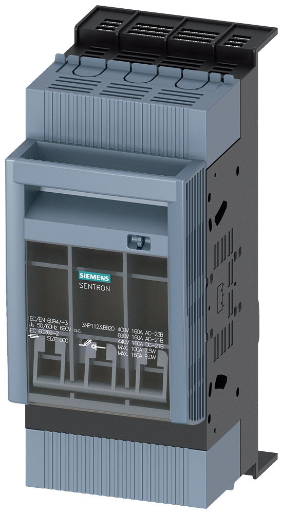 SIEMENS - SIE3NP11231BB20 SENTRON, Sezionatore sottocarico a fusibili 3NP1, a 3 poli, NH000, 160 A