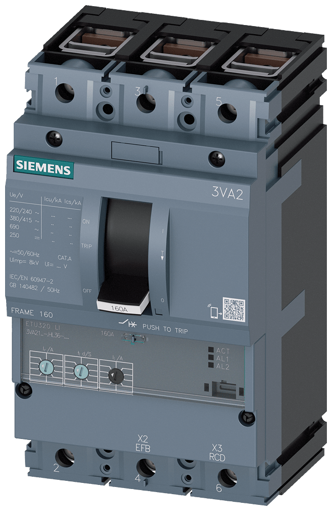 SIEMENS SIE3VA21167HL360AA0 INT.AUT.3VA 160A 3P 110KA ETU3 LI B/T