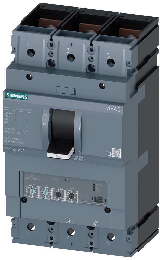 SIEMENS SIE3VA23407HN320AA0 INT.AUT.3VA 400A 3P 110KA ETU3 LSI L/T