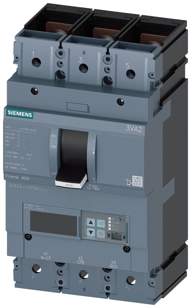 SIEMENS - SIE3VA23405KP320AA0 INT.AUT.3VA 400A 3P 55KA ETU8 LSI L/T