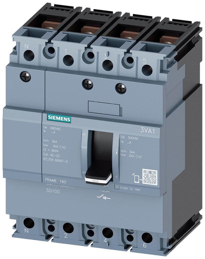 SIEMENS - SIE3VA11631AA420AA0 Sezionatore sottocarico 3VA1 IEC Frame 160 a 4 poli SD100, In=63 A senza protezione da sovraccarico