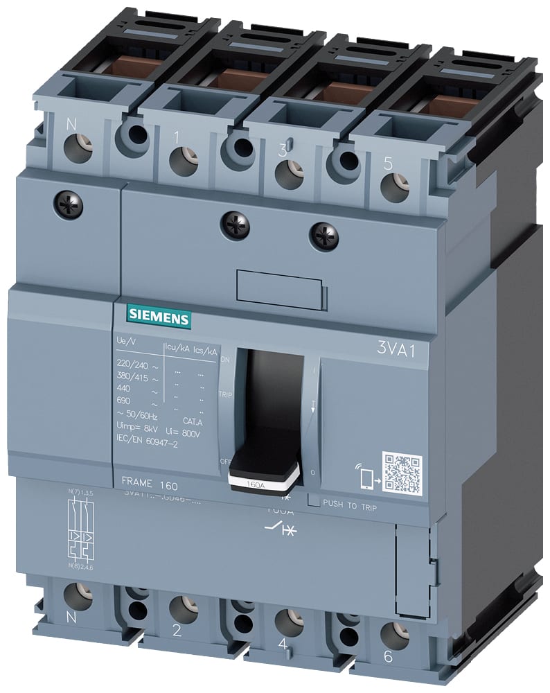 SIEMENS - SIE3VA11325GD460AA0 Interruttore automatico 3VA1 IEC Frame 160, classe del potere di interruzione M, Icu=55 kA con 415 V