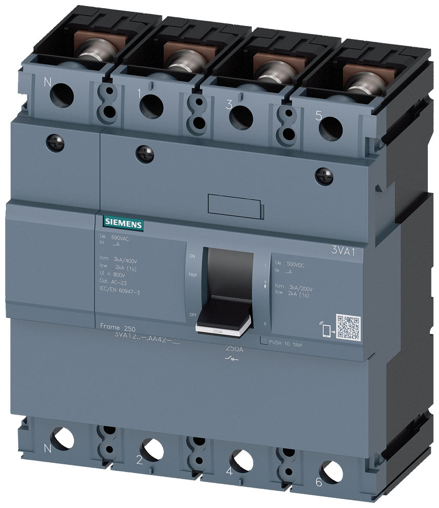 SIEMENS - SIE3VA12251AA420AA0 Sezionatore sottocarico 3VA1 IEC Frame 250 a 4 poli SD100, In=250 A senza protezione da sovraccarico