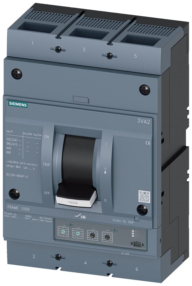 SIEMENS - SIE3VA25105HM320AA0 INT.AUT.3VA 1000A 3P 55KA ETU3 LIG L/T