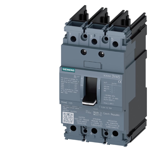 SIEMENS SIE3VA51101BB310AA0 MCS UL BG125 100A 3P 65KA