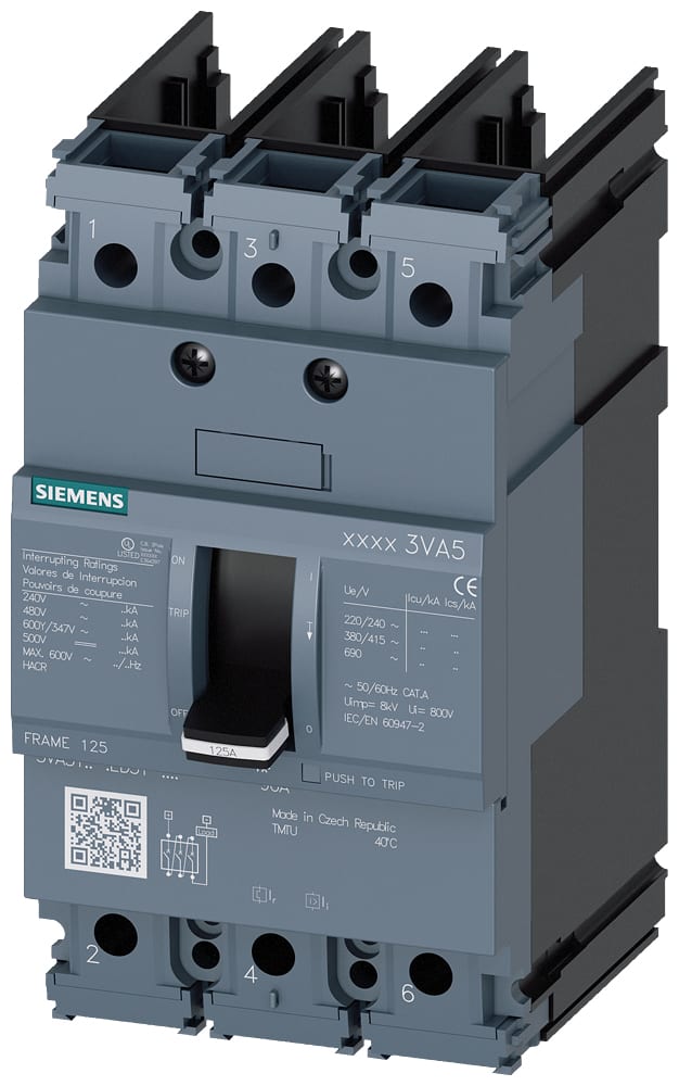 SIEMENS - SIE3VA51305ED310AA0 Interruttore automatico 3VA5 UL Frame 125 classe del potere di interruzione M 35 kA con 480 V a 3 poli