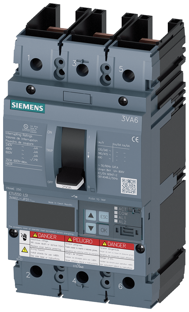 SIEMENS SIE3VA62106JP310AA0 MCCB UL BG250 100A 3P 65KA ETU5 LSI