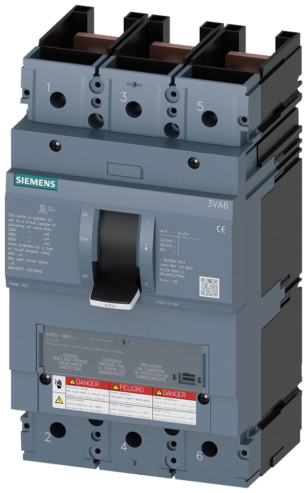 SIEMENS - SIE3VA63401BB310AA0 Interruttore automatico scatolato 3VA6 UL Frame 400 max. potere di interruzione in cortocircuito 100 kA