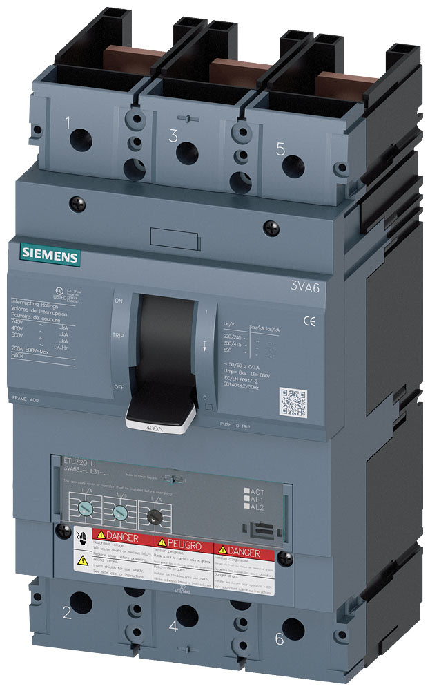 SIEMENS - SIE3VA63405HL310AA0 MCCB UL BG400 400A 3P 35KA ETU3 LI