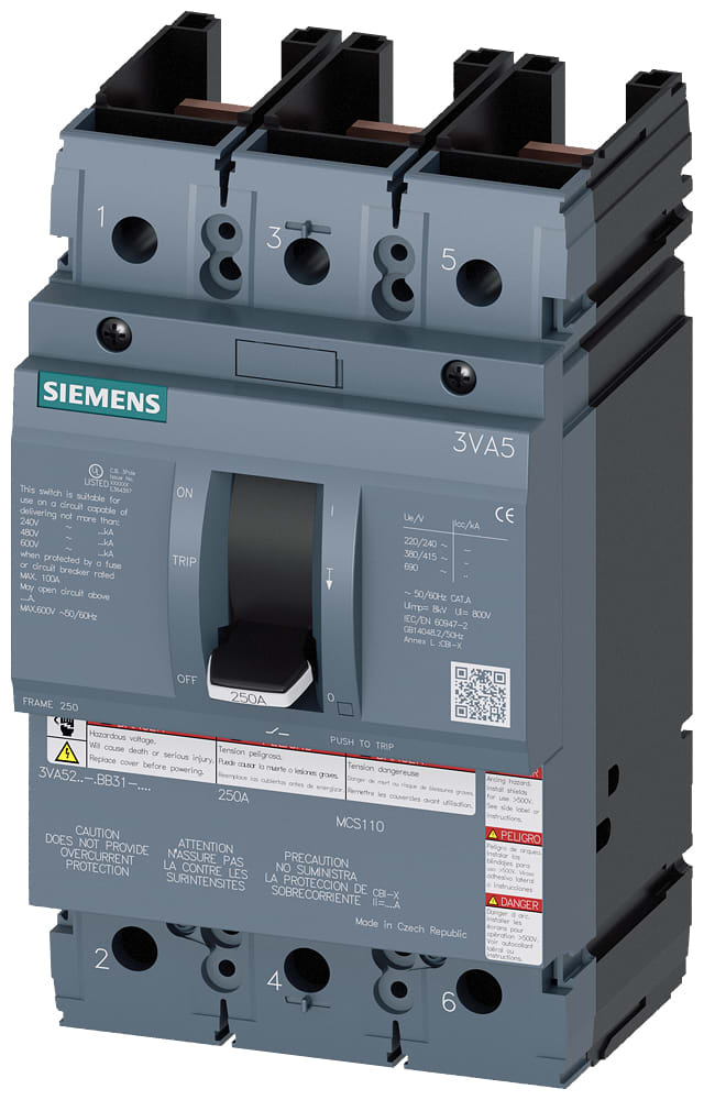 SIEMENS - SIE3VA52250BB310AA0 Interruttore automatico scatolato 3VA5 UL Frame 250 max. potere di interruzione in cortocircuito 65kA con 480V