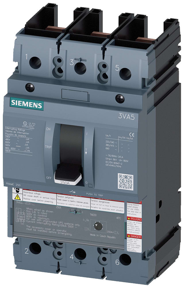 SIEMENS - SIE3VA52205EC310AA0 MCCB UL BG250 200A 3P 35KA TM FTAM