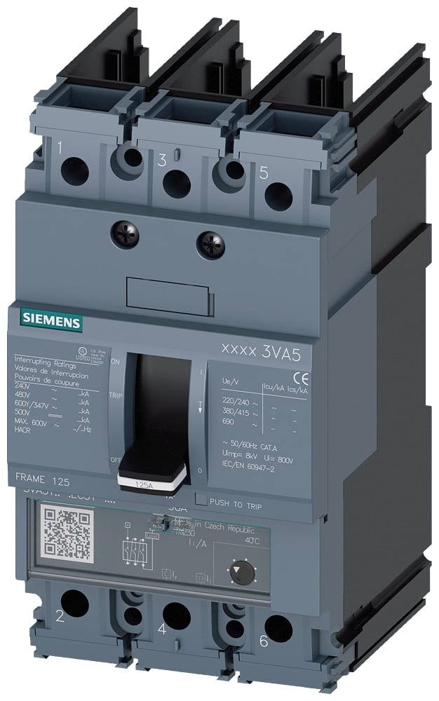 SIEMENS - SIE3VA51304EF310AA0 Interruttore automatico 3VA5 UL Frame 125 classe del potere di interruzione S 25 kA con 480 V a 3 poli