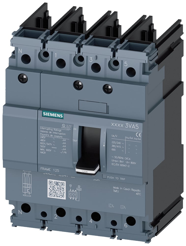 SIEMENS - SIE3VA51354ED410AA0 Interruttore automatico 3VA5 UL Frame 125 classe del potere di interruzione S 25 kA con 480 V a 4 poli