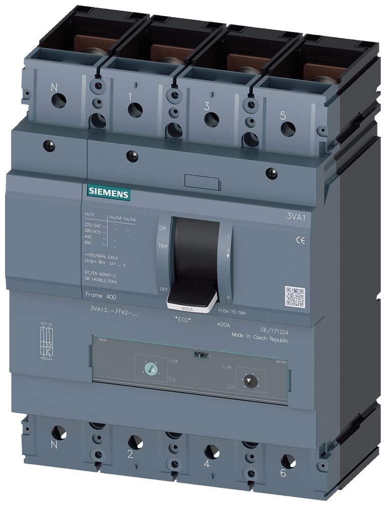 SIEMENS - SIE3VA13325GF420AA0 Interruttore automatico 3VA1 IEC Frame 400, classe del potere di interruzione M, Icu=55 kA con 415 V