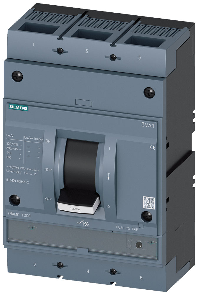 SIEMENS - SIE3VA15805MH320AA0 Interruttore automatico 3VA1 IEC Frame 1000, classe del potere di interruzione M, Icu=55 kA con 415 V