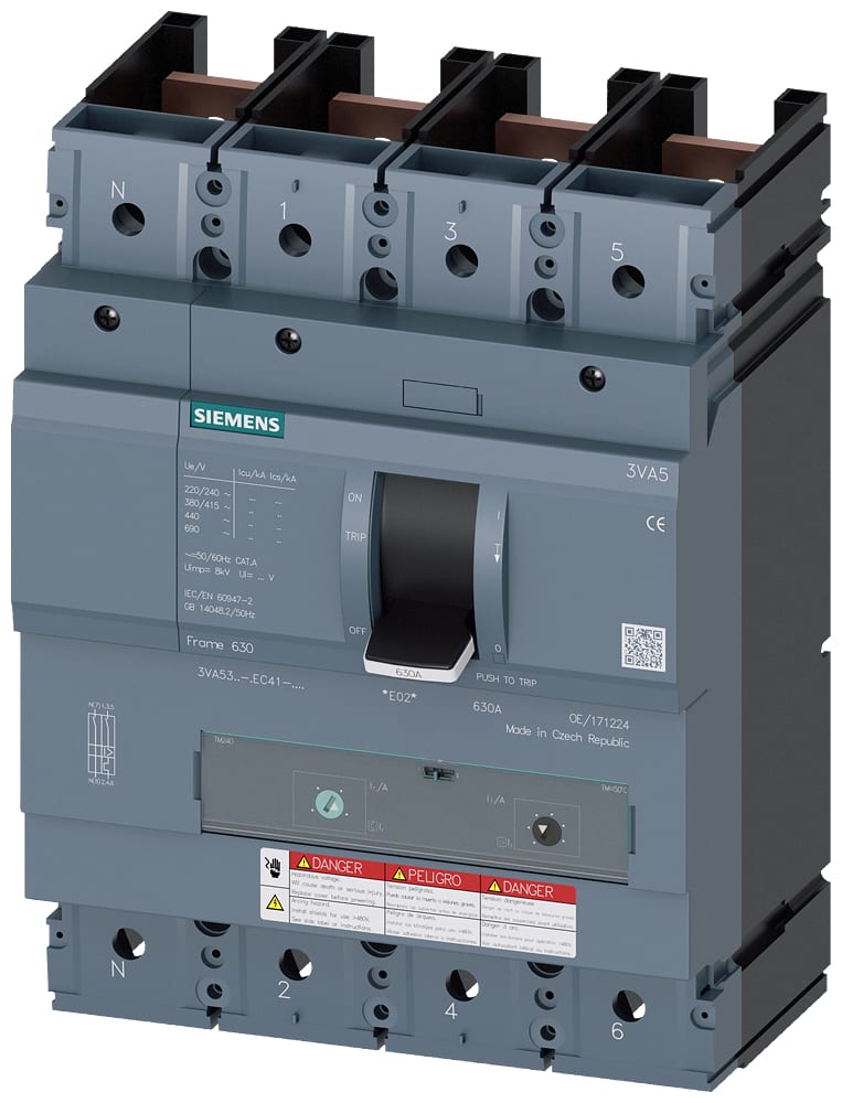 SIEMENS - SIE3VA53405GF410AA0 Interruttore automatico 3VA5 UL Frame 400 classe del potere di interruzione M 35kA con 480V 4 poli