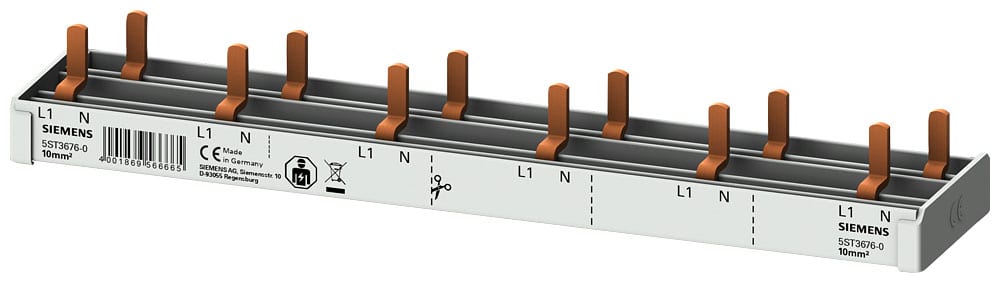 SIEMENS - SIE5ST36760 Sbarra di collegamento a punte compatta, 10mm² collegamento 1p/N 6x AFDD + 6x apparecchi compatti 1 UM