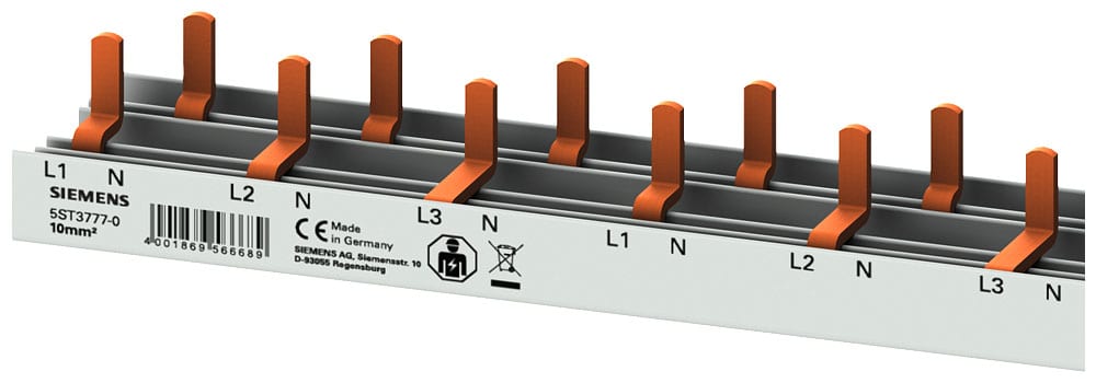 SIEMENS - SIE5ST37770 Sbarra di collegamento a punte 10mm², quadrifase, 40x (1 fase+N+AUX), 1055mm sezionabile