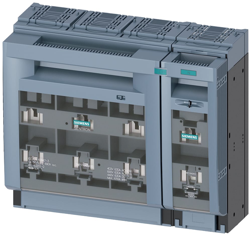 SIEMENS - SIE3NP11641DA10 SENTRON, Sezionatore sottocarico a fusibili 3NP1, a 4 poli, NH3, 630 A