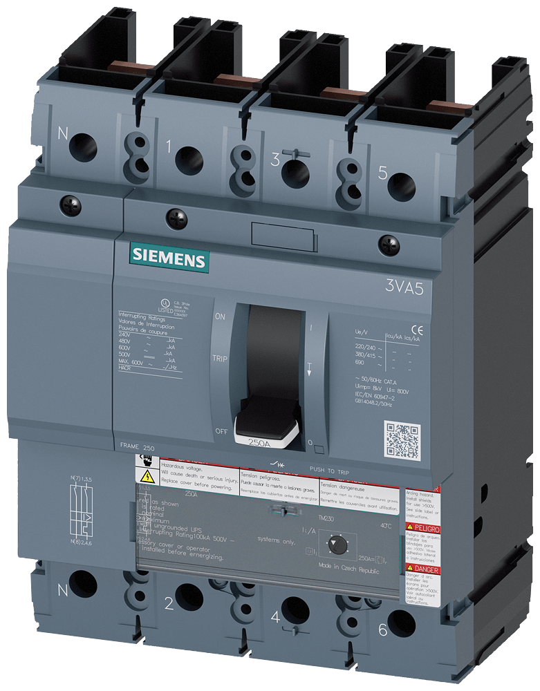 SIEMENS SIE3VA52175GF410AA0 MCCB UL FS250 175A 4P 35KA TM ATAM
