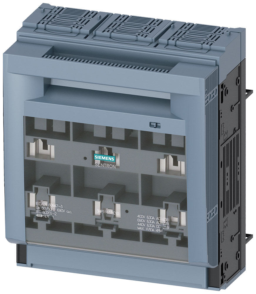 SIEMENS - SIE3NP11631BC10 SENTRON, Sezionatore sottocarico a fusibili 3NP1, a 3 poli, NH3, 630 A