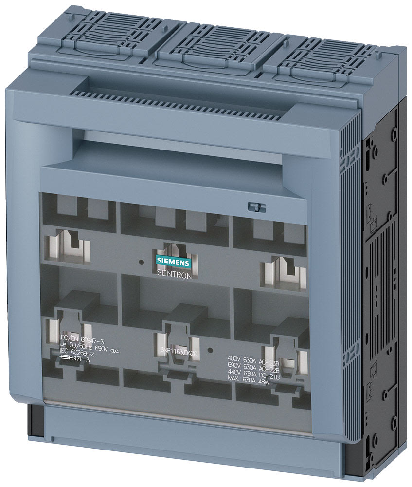 SIEMENS - SIE3NP11631DA20 SENTRON, Sezionatore sottocarico a fusibili 3NP1, a 3 poli, NH3, 630 A