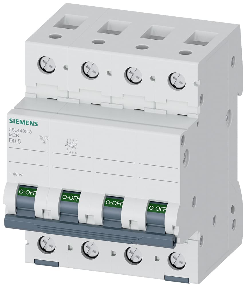SIEMENS - SIE5SL44058 Interruttore magnetotermico 400V 10kA, 4 poli, D, 0,5A
