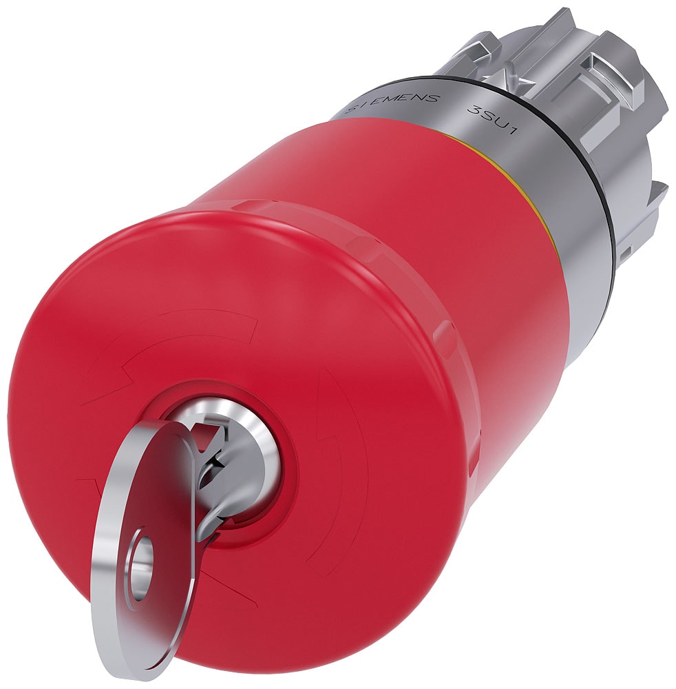 SIEMENS - SIE3SU10501HS200AA0 Pulsante a fungo di arresto di emergenza, 22 mm, rotondo, in metallo, lucido, rosso, con serratura Siemens, C