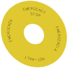 SIEMENS - SIE3SU19000BC310NB0 Targhetta con dicitura rotonda per pulsante a fungo di arresto di emergenza, colore giallo, iscrizione: Not-Halt